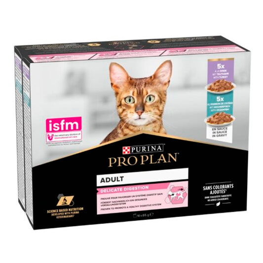 Proplan Purina Delicate: Deliciosa Comida Húmida para Gatos com Peru e Peixe - 10 Sachês de 85g