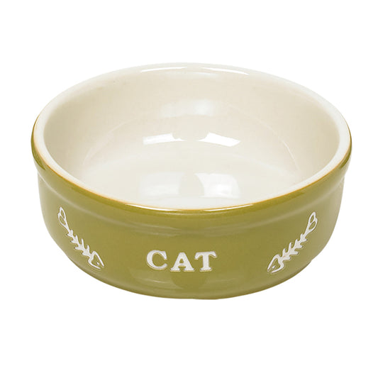 Comedouro para Gatos de Barro Cozido Vadigran "Gato" Verde Ø14Cm